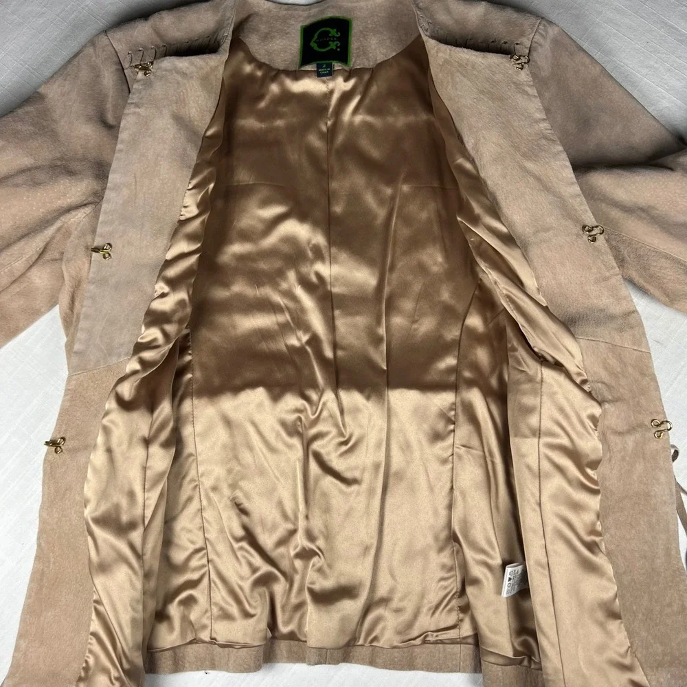 C. Wonder Suede Fringe Jacket Tan Bohemian Festival Boho Leather Blazer - Picture 7 of 12